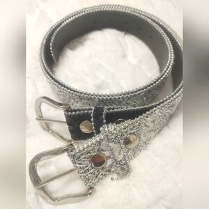 2 Leather Belts Ying/Yang Sparkling Black/White Sparkle Beaded Belts Small